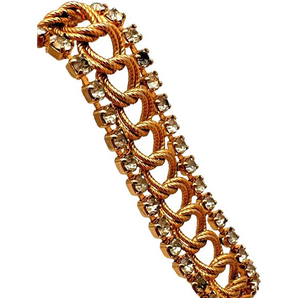 Elegant Costume Gold Tone Bracelet Rhinestone Chain Link Romantic Preppy Glam - Picture 7 of 8